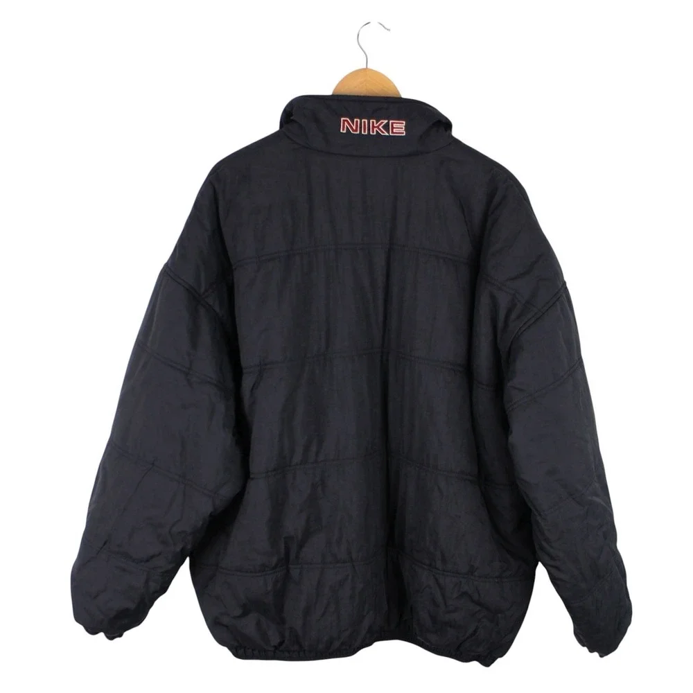 Vintage Nike Reversible Puffer Jacket Black Red Embroidered Swoosh Men's XL